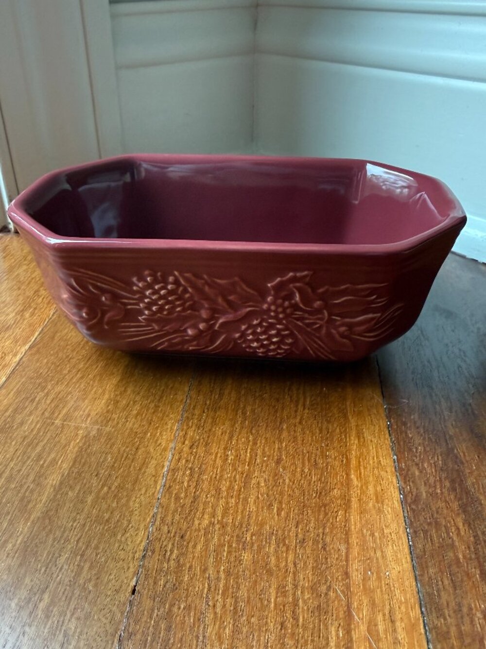 Longaberger Pottery Nature’s Garden Paprika Dish with Embossed Design